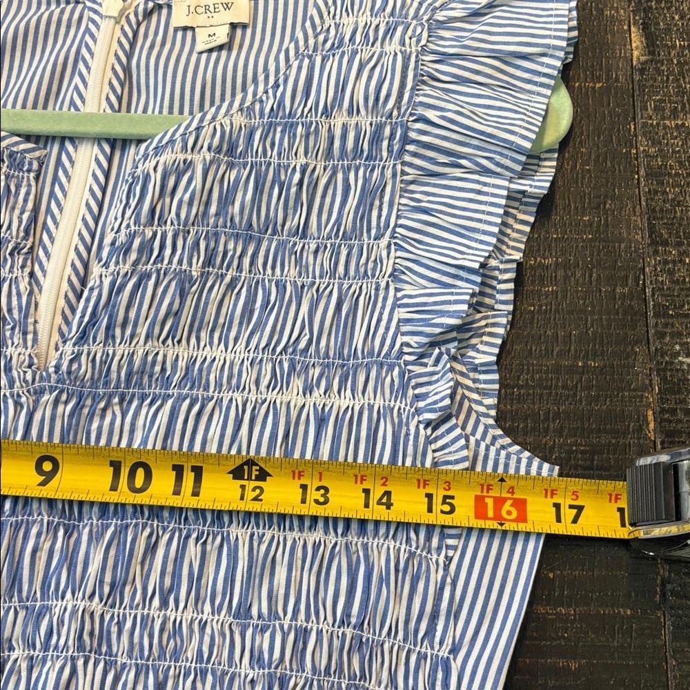 J. Crew Smocked flutter-sleeve midi dress blue white striped size medium - Picture 7 of 8